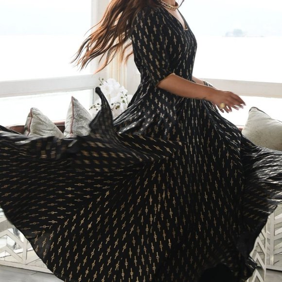 Black Cotton Traditional Indian Dress XS - Picture 3 of 7